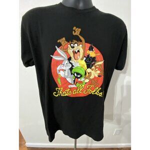 Looney Tunes That’s All Folks Graphic Print T-Shirt Men Large Black